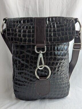 The Trend Brown Croc Embossed Leather Crossbody Bag